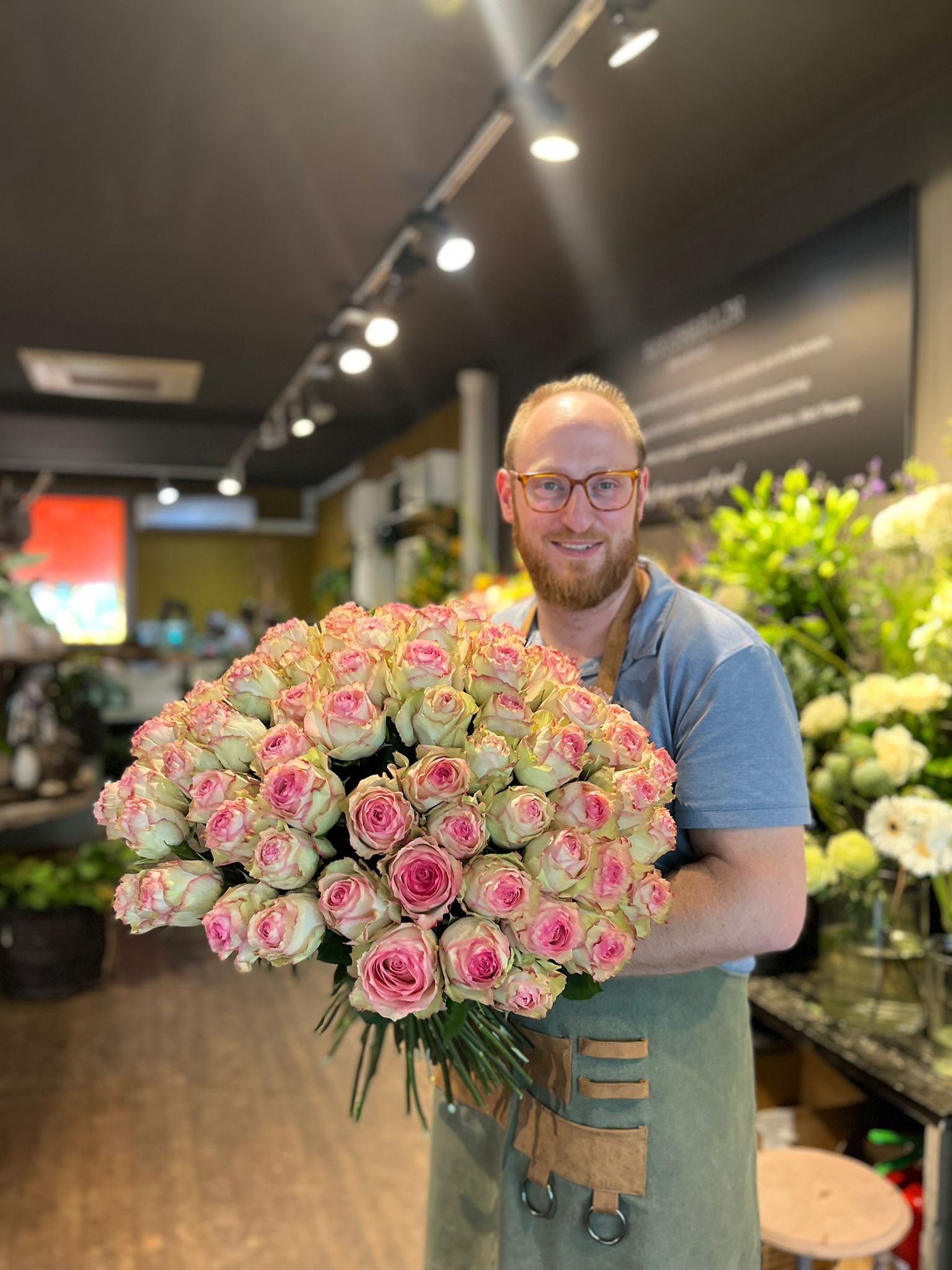 Boeket roze roos XXL