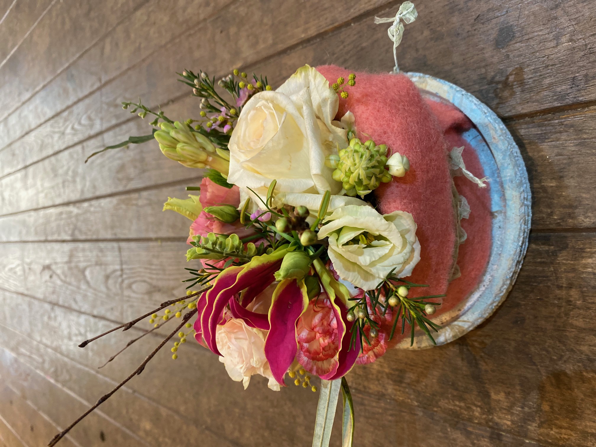 Bloementaart roze wit